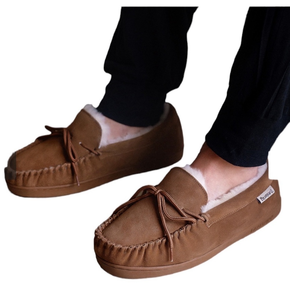 BEARPAW Moc II Wide Hickory Suede Slip On w Sheepskin Lining & Thick Comfy Sole - Picture 3 of 7